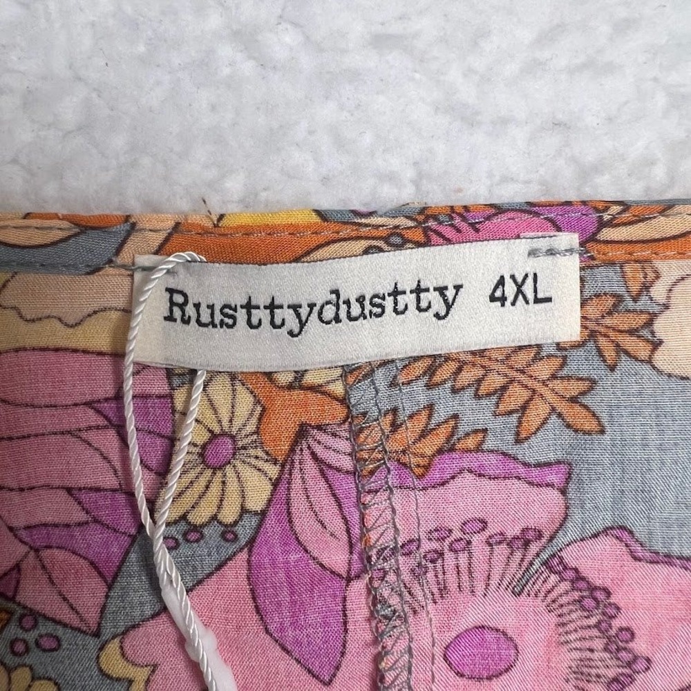 Boho Floral Maxi Dress Womens 4XL Viscose Tie Waist Retro 70s Print - Picture 5 of 9